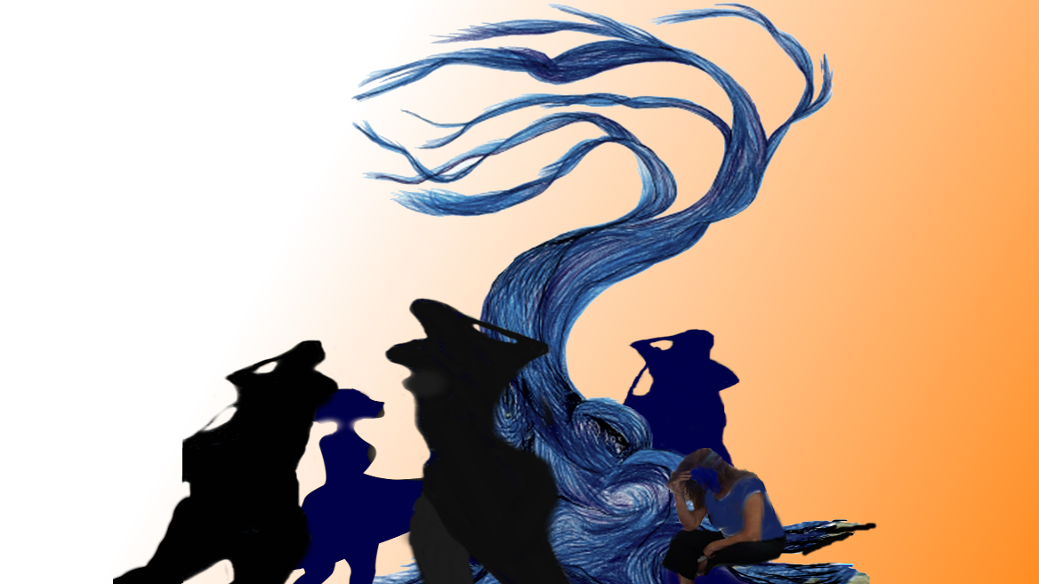 Sombras de personas que van perdiendo el rostro a la sombra de un árbol de hebras