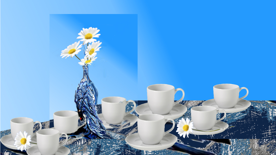 Tazas de café la muerte jarrón y seis margaritas