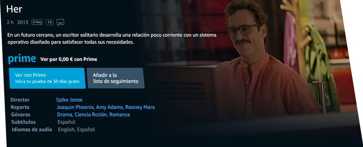 Pantalla de Her película de en Amazon Prime