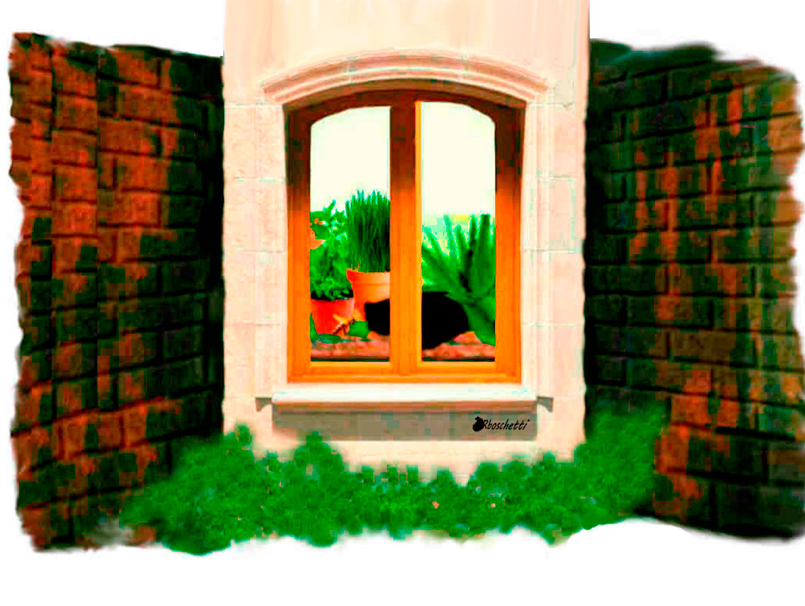 Ventana cerrada de la habitación del hostal vista desde afuera.