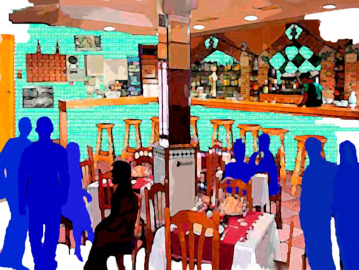 Bar del hostal Saturnino Segundo habla con los compañeros de trabajo