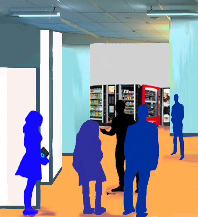 Los compañeros de trabajo no lo reconocieron y lo llaman Morales. Están en un pasillo hacia las máquinas de café (en el trabajo)