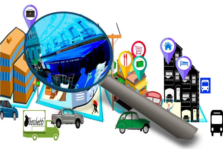 Mapa de la ciudad ficticia de Agnus. Detalle del Café de la tertulia de la tarde, necesario para saber donde pasó a noche Saturnino Segundo y avanzar en juego de historias