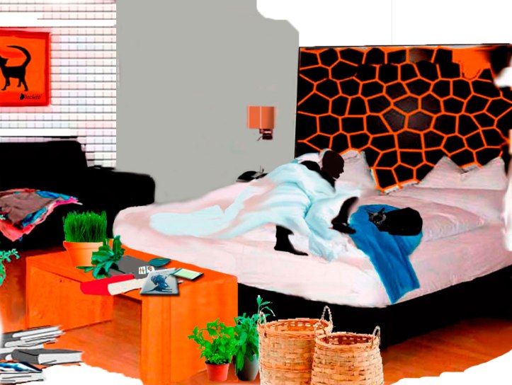 Gato negro (Bram) y Saturnino Segundo (silueta) tienen pesadillas