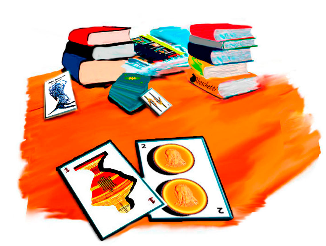 Sobre la mesa varios libros y, entre ellos, Malas decisiones. El As de copas invertido, dos de oro y el dos de espadas nos hablan de un ambiente poco recomendable