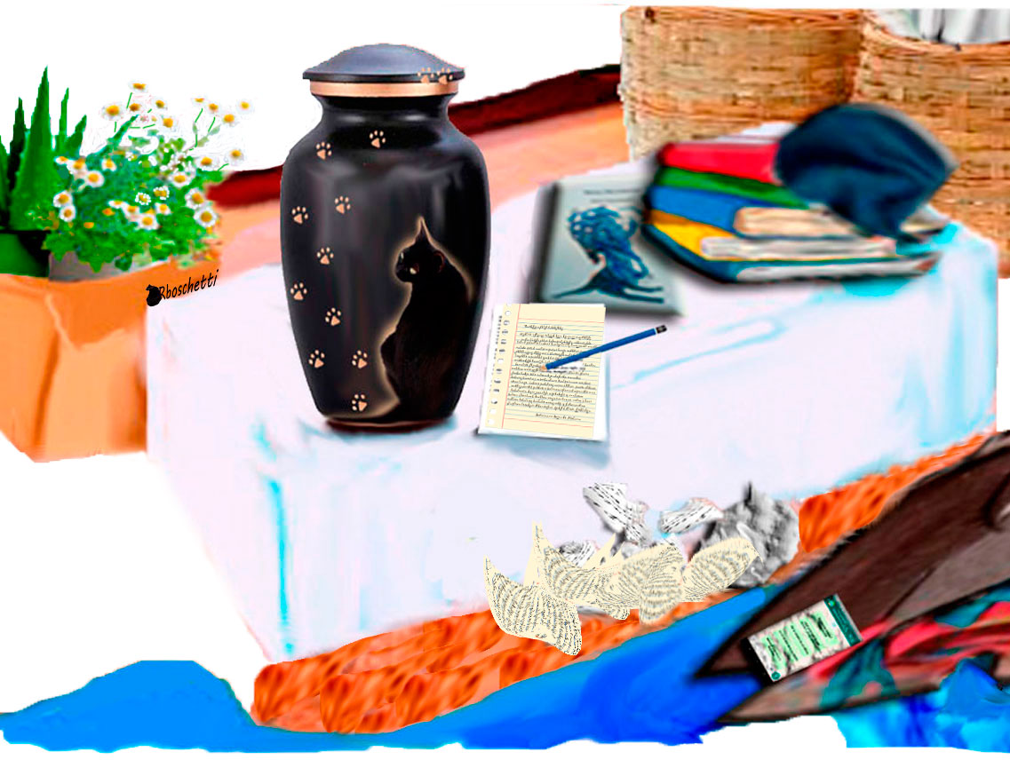 Se despide de todos nosotros, borradores de la carta sobre la mesa del salón del piso de Danie