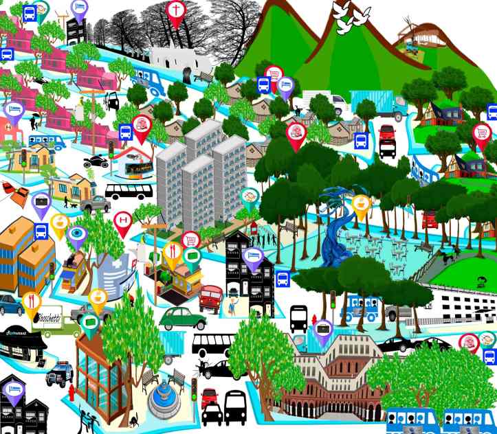 Mapa de la ciudad ficticia de Agnus. Código postal y clima